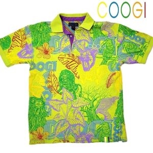 Coogi polo tee shirt animal scribe draw multicolor lions elephant flowers large